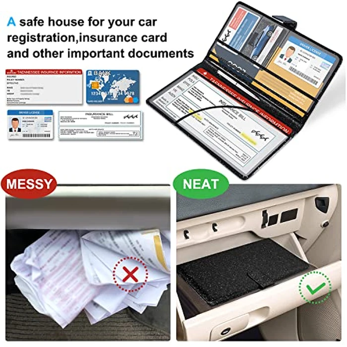 DMLuna Car Registration and Insurance Holder, Leather Vehicle Card Document Glove Box Organizer, Auto Truck Compartment Accessories for Essential Information, Driver License Cards, Glitter Black by DMLuna - Image 4