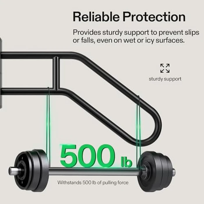 VIVOSUN Outdoor Handrail, 3 Step Stair Handrail, 28" x 19" Fits 1 to 3 Steps, U-Shaped Wrought Iron Stair Railing, Wall-Mounted Safety Rail for Concrete Step, Porch Steps, One-Step Assembly, Black by VIVOSUN - Image 2