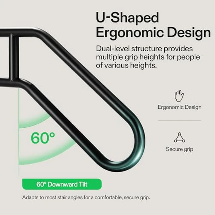 VIVOSUN Outdoor Handrail, 3 Step Stair Handrail, 28" x 19" Fits 1 to 3 Steps, U-Shaped Wrought Iron Stair Railing, Wall-Mounted Safety Rail for Concrete Step, Porch Steps, One-Step Assembly, Black by VIVOSUN - Image 5