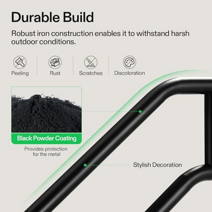 VIVOSUN Outdoor Handrail, 3 Step Stair Handrail, 28" x 19" Fits 1 to 3 Steps, U-Shaped Wrought Iron Stair Railing, Wall-Mounted Safety Rail for Concrete Step, Porch Steps, One-Step Assembly, Black by VIVOSUN - Image 6