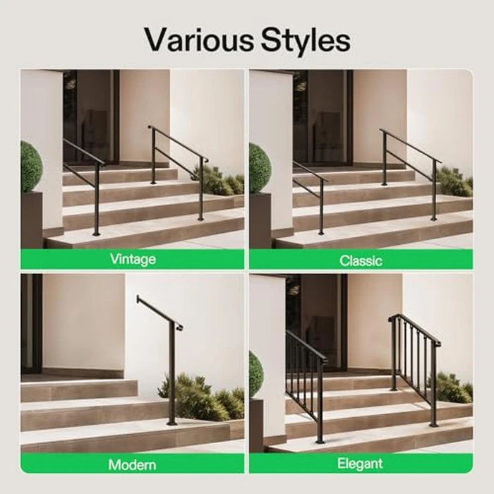 VIVOSUN Outdoor Handrail, 3 Step Stair Handrail, 28" x 19" Fits 1 to 3 Steps, U-Shaped Wrought Iron Stair Railing, Wall-Mounted Safety Rail for Concrete Step, Porch Steps, One-Step Assembly, Black by VIVOSUN - Image 7