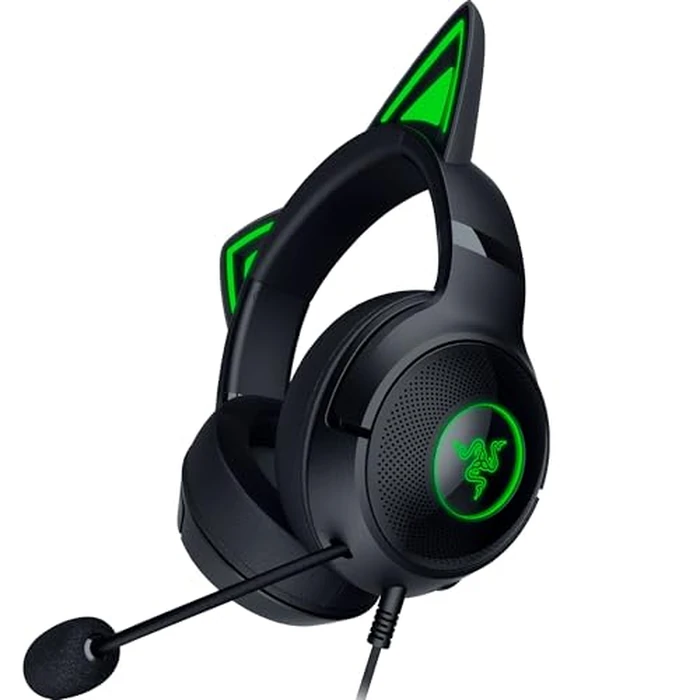 Razer Kraken Kitty V2 USB Wired RGB Headset: Chroma Kitty Ears - Stream Reactive Lighting - HyperClear Cardioid Mic - Triforce 40 mm Drivers - 7.1 Surround Sound - Classic Black by Razer - Image 1