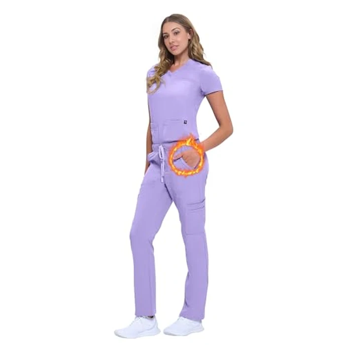 ACTIVE UNIFORMS Women's 11 Pocket Cargo Scrub Set - Cool Stretch Lightweight Medical Scrub Set for Nurses & Healthcare (Lavender, Medium) by ACTIVE UNIFORMS - Image 1