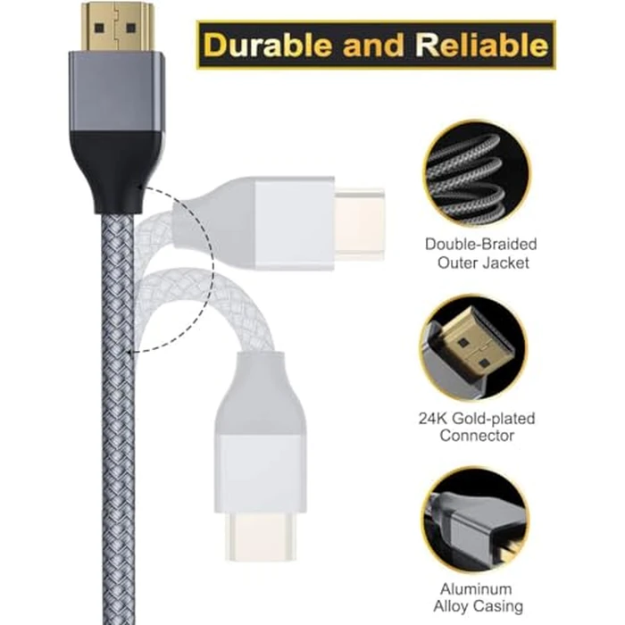 Basesailor 8K 60Hz HDMI 2.1 Cable 10FT/2Pack,48Gbps Ultra High Speed HDMI Cord for Apple TV,Roku,Samsung QLED,Sony PlayStation PS5,Xbox Series X/S,eARC,HDR HDCP 2.2 2.3,HDMI 2.0 4K@120Hz 144Hz by BASESAILOR - Image 5