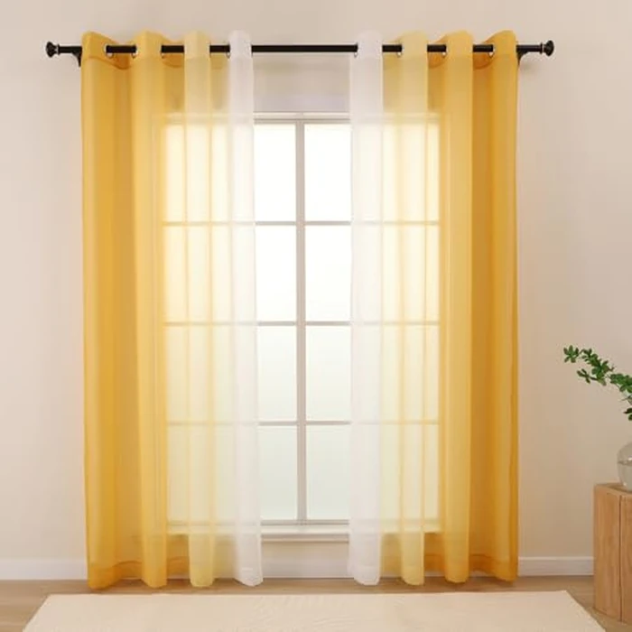 L.Z.E Gold White Sheer Curtains 84 Inches Long for Living Room, Gold and White Curtains for Kids Bedroom Dining Room, Transparent Lightweight Gradient Window Drapes Grommet Top 2 Panels Set by L.Z.E - Used - Like New condition - US$24.34