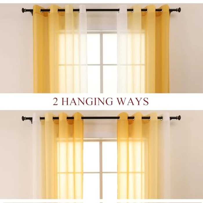 L.Z.E Gold White Sheer Curtains 84 Inches Long for Living Room, Gold and White Curtains for Kids Bedroom Dining Room, Transparent Lightweight Gradient Window Drapes Grommet Top 2 Panels Set by L.Z.E - Image 2
