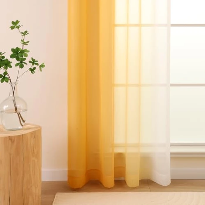 L.Z.E Gold White Sheer Curtains 84 Inches Long for Living Room, Gold and White Curtains for Kids Bedroom Dining Room, Transparent Lightweight Gradient Window Drapes Grommet Top 2 Panels Set by L.Z.E - Image 5