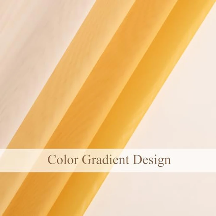 L.Z.E Gold White Sheer Curtains 84 Inches Long for Living Room, Gold and White Curtains for Kids Bedroom Dining Room, Transparent Lightweight Gradient Window Drapes Grommet Top 2 Panels Set by L.Z.E - Image 7