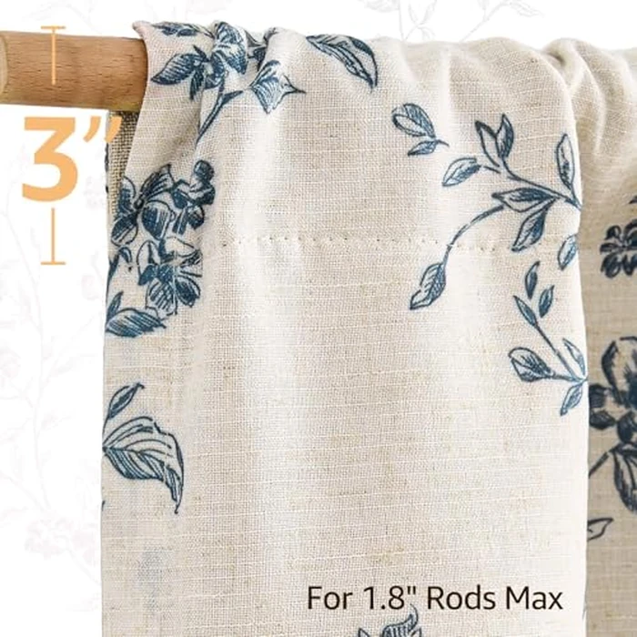 jinchan Linen Kitchen Valance for Windows 16 Inch Floral Double Layer Valance Living Room Laundry Room Darkening Rustic Cottagecore Farmhouse Flower Window Treatment 1 Panel Blue on Linen by jinchan - Image 8