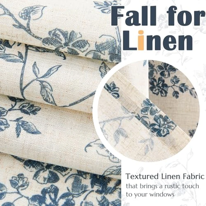 jinchan Linen Kitchen Valance for Windows 16 Inch Floral Double Layer Valance Living Room Laundry Room Darkening Rustic Cottagecore Farmhouse Flower Window Treatment 1 Panel Blue on Linen by jinchan - Image 9