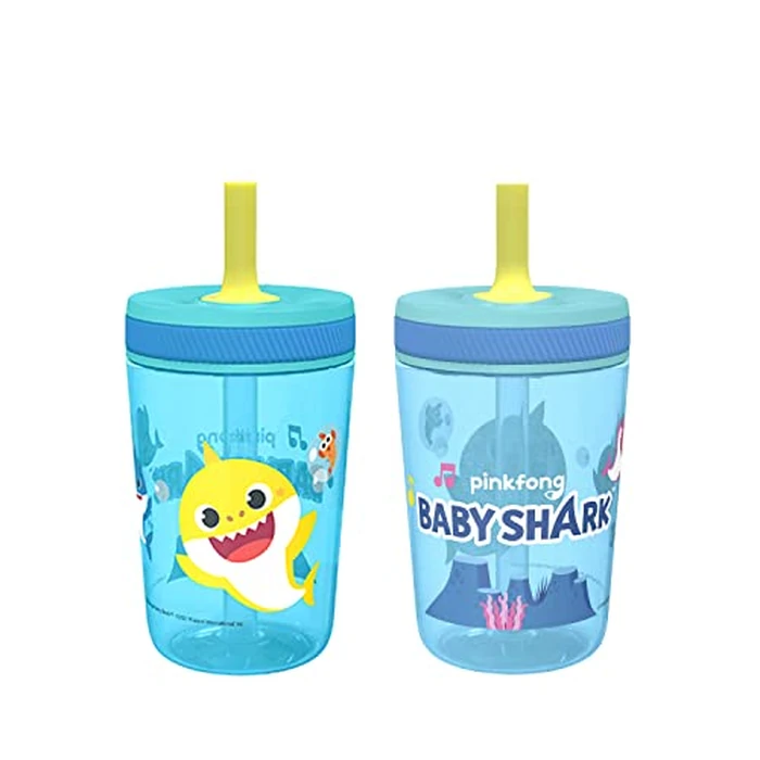 Zak Designs 15oz Baby Shark Kelso Tumbler Set, BPA-Free Leak-Proof Screw-On Lid with Straw Made of Durable Plastic and Silicone, Perfect Bundle for Kids (2pcs Set) by Zak Designs - Image 1