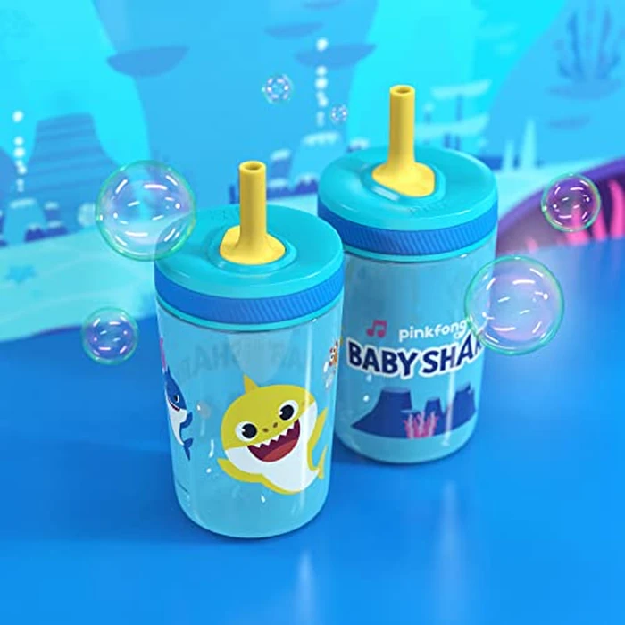 Zak Designs 15oz Baby Shark Kelso Tumbler Set, BPA-Free Leak-Proof Screw-On Lid with Straw Made of Durable Plastic and Silicone, Perfect Bundle for Kids (2pcs Set) by Zak Designs - Image 2
