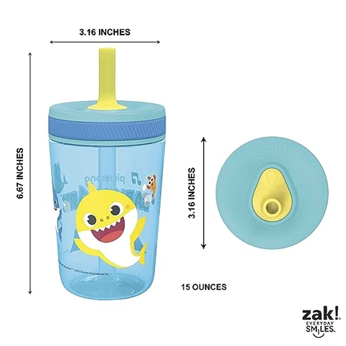 Zak Designs 15oz Baby Shark Kelso Tumbler Set, BPA-Free Leak-Proof Screw-On Lid with Straw Made of Durable Plastic and Silicone, Perfect Bundle for Kids (2pcs Set) by Zak Designs - Image 8