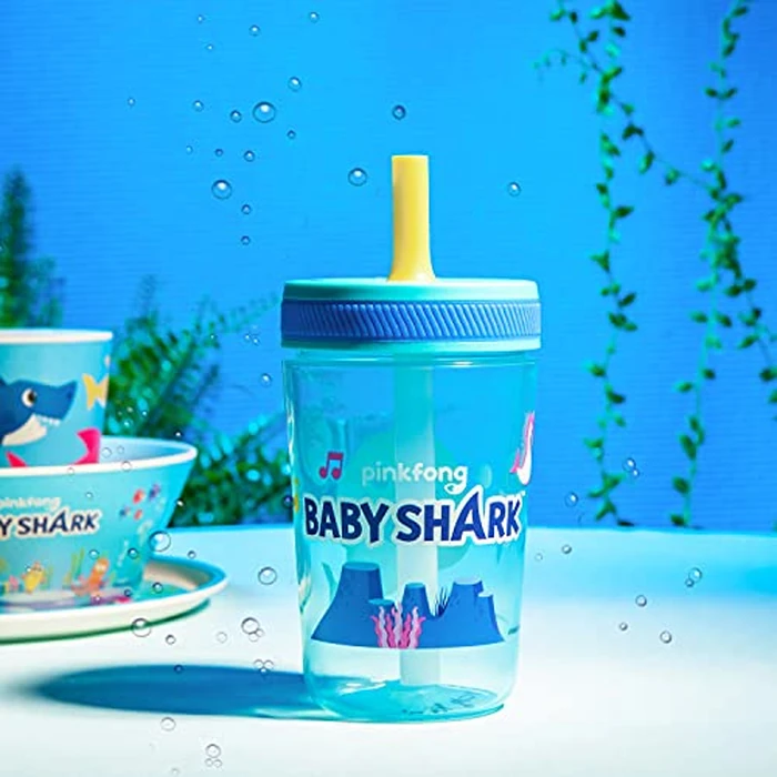 Zak Designs 15oz Baby Shark Kelso Tumbler Set, BPA-Free Leak-Proof Screw-On Lid with Straw Made of Durable Plastic and Silicone, Perfect Bundle for Kids (2pcs Set) by Zak Designs - Image 9