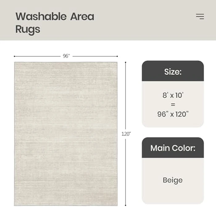 Valenrug Washable Rugs 8x10 - Stain Resistant 8x10 Area Rugs for Living Room, Non Slip Backing Printed Large Area Rugs for Bedroom, Folable Machine Washable Area Rug (8'x10', Beige) by Valenrug - Image 2