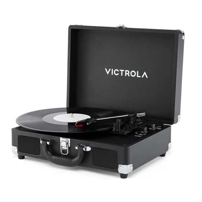 Victrola Journey II (2025 Model) - Bluetooth Suitcase Record Player - Built-in Stereo Speakers with Enhanced Bass, 3-Speed Turntable, Bluetooth Input and Output, RCA & Headphone Outputs (Black) by Victrola - Used - Like New condition