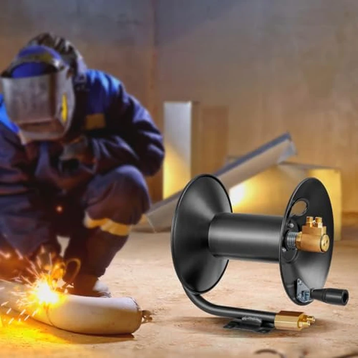 VEVOR Welding Hose Reel, Hand Crank Rewind Hose Reel with 3FT Lead-in Hose and 9/16"-18 B Fittings, Ceiling/Wall Mount Heavy Duty Steel Reel for Workshops Garages (Welding Hose Not Included) by VEVOR - Used - Very Good condition