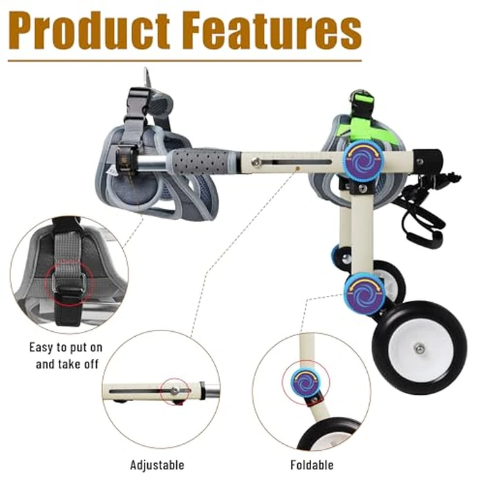 LetPetRun Adjustable Dog Wheelchair for Back Legs Mobility Support Lightweight Pet Wheelchair for Disabled Hind Legs Walking Stable Dog Cart for Pets, Extra Small White by LetPetRun - Image 4