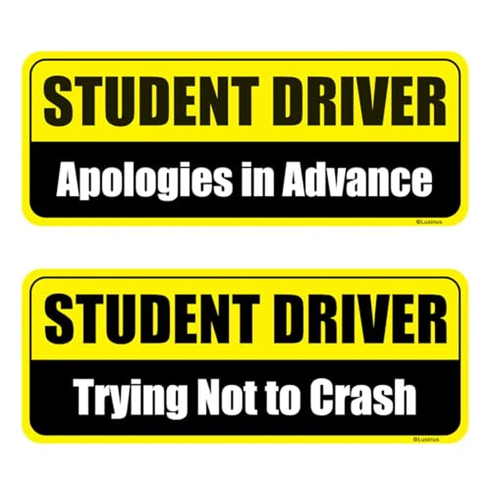 Lusinus Student Driver Magnet for Car - 2-Pack Reflective Funny Magnetic Bumper Sticker Set - Removable Novice Driver Safety Attention Sign - Weather-Resistant (Yellow-Black) by Lusinus - Image 1