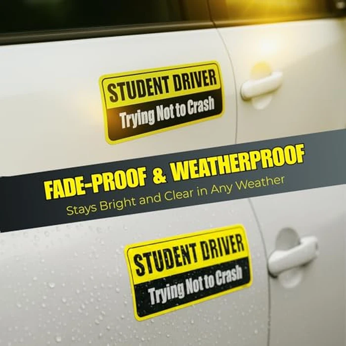 Lusinus Student Driver Magnet for Car - 2-Pack Reflective Funny Magnetic Bumper Sticker Set - Removable Novice Driver Safety Attention Sign - Weather-Resistant (Yellow-Black) by Lusinus - Image 4
