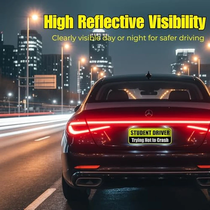 Lusinus Student Driver Magnet for Car - 2-Pack Reflective Funny Magnetic Bumper Sticker Set - Removable Novice Driver Safety Attention Sign - Weather-Resistant (Yellow-Black) by Lusinus - Image 5