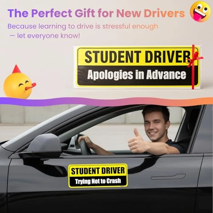 Lusinus Student Driver Magnet for Car - 2-Pack Reflective Funny Magnetic Bumper Sticker Set - Removable Novice Driver Safety Attention Sign - Weather-Resistant (Yellow-Black) by Lusinus - Image 7