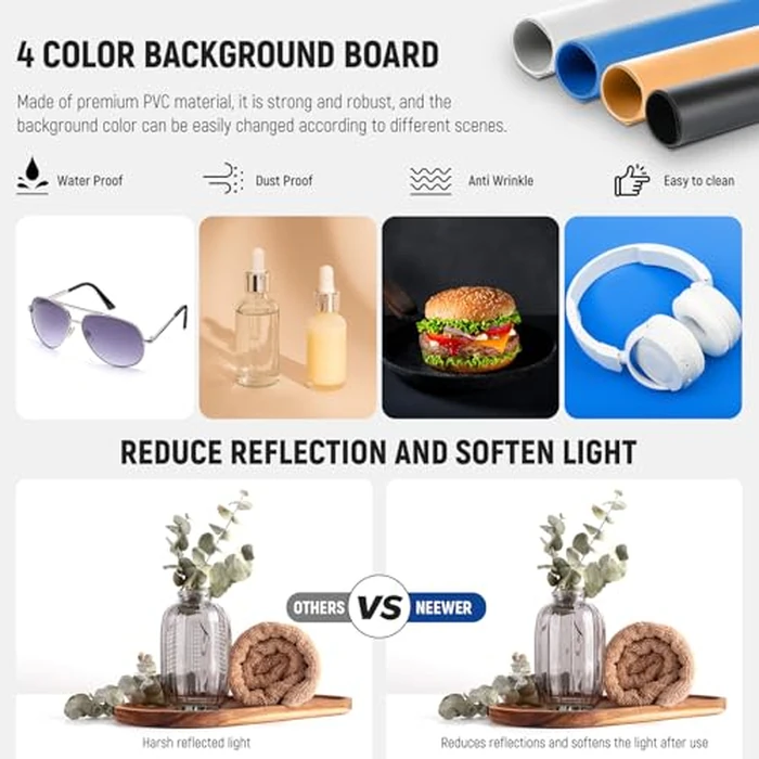 NEEWER Upgraded Photo Studio Light Box, 24"x24" Portable Mini Folding Product Photography Lightbox, 160LEDs 4 Backdrops Dimmable Glare Free Picture Booth Shooting Tent for Jewelry Electronics, LP60 by NEEWER - Image 4