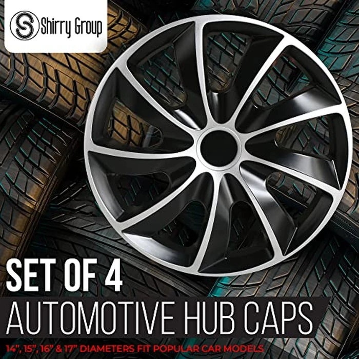 Wheel Cover Kit, 16 Inch Hubcaps Set of 4 Automotive Hub Caps with Universal Snap-On Retention Rings, 2-Tone ABS Plastic Black and Silver Rim Covers for All Makes, Models (SG-5084-DP-16) by Shirry Group - Image 2