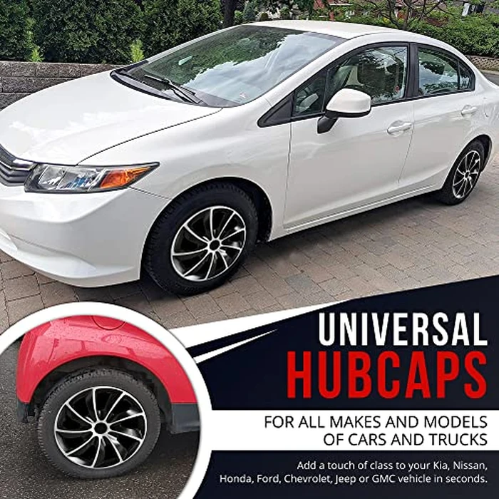 Wheel Cover Kit, 16 Inch Hubcaps Set of 4 Automotive Hub Caps with Universal Snap-On Retention Rings, 2-Tone ABS Plastic Black and Silver Rim Covers for All Makes, Models (SG-5084-DP-16) by Shirry Group - Image 5
