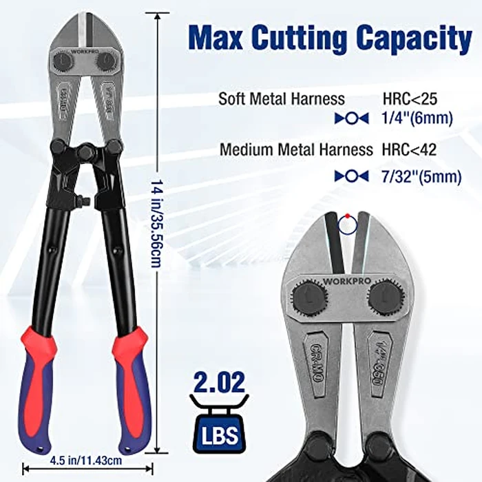 WORKPRO W017004A Bolt Cutter, Bi-Material Handle with Soft Rubber Grip, 14", Red&Blue by WORKPRO - Image 4