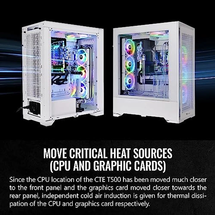 Thermaltake CTE T500 Air Snow E-ATX Full Tower with Centralized Thermal Efficiency Design; 3x140mm White CT140 Fans Pre-Installed; Tempered Glass Side Panel; CA-1X8-00F6WN-00; White by Thermaltake - Image 3