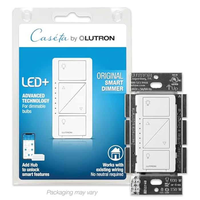 Lutron PD-6WCL-WH Caseta Wireless 600/150-Watt Single Pole In-Wall Dimmer, White by Lutron - Image 2