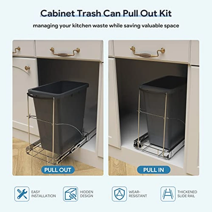 Tanamu Pull Out Trash Can Under Cabinet，Under Sink Slide Out Garbage for Kitchen，Requires 13" W X 18" D Minimum Cabinets，Not Included Can，Chrome Adjustable for 7-10 Gal Can by Tanamu - Image 4