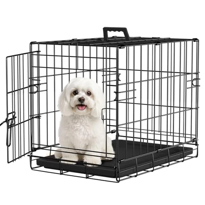 FDW Dog Crate for Dogs Folding Metal WirePet Cage W/Divider Panel Indoor Outdoor Kennel Leak-Proof Plastic Tray (Black, 18 inch, Single Door) by FDW - Used - Very Good condition - CA$22.66