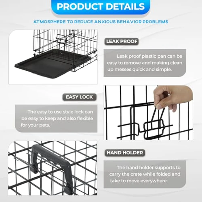 FDW Dog Crate for Dogs Folding Metal WirePet Cage W/Divider Panel Indoor Outdoor Kennel Leak-Proof Plastic Tray (Black, 18 inch, Single Door) by FDW - Image 6