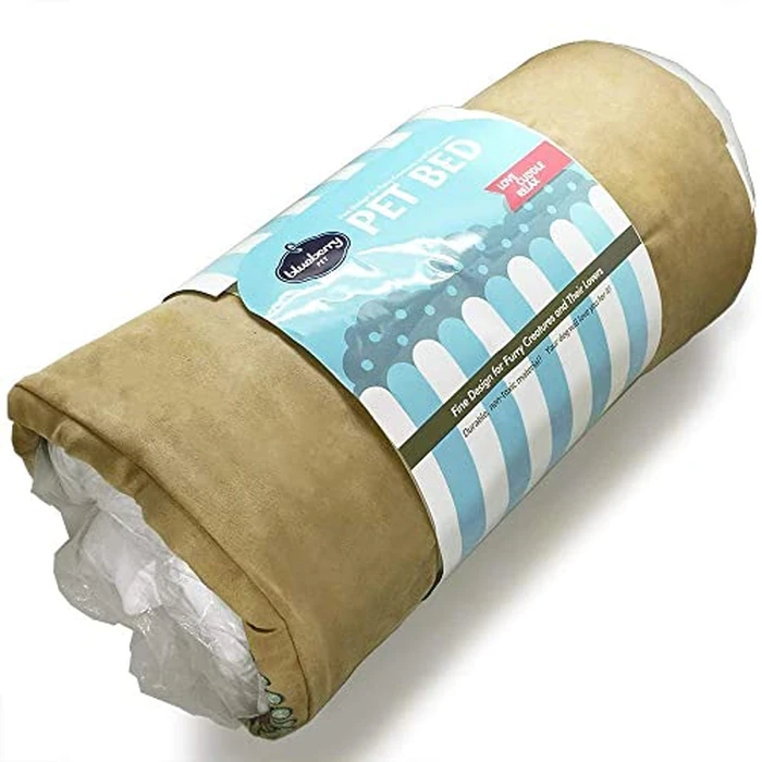 Blueberry Pet Microsuede Pet Bed, Recyclable & Removable Stuffing w/YKK Zippers, Machine Washable, for Cats & Dogs, 25" x 21" x 10", Champagne Beige Embroidered Paisley by Blueberry Pet - Image 3