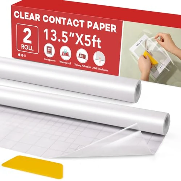 2 Rolls Clear Contact Paper, Plastic Book Covers 13.5 in x 5 ft, Contact Paper Peel and Stick, Clear Self Adhesive Protective Liner Papers Protector for Crafts Paperback Textbook Hard Covers Documents by ZENOWICK - Used - Acceptable condition