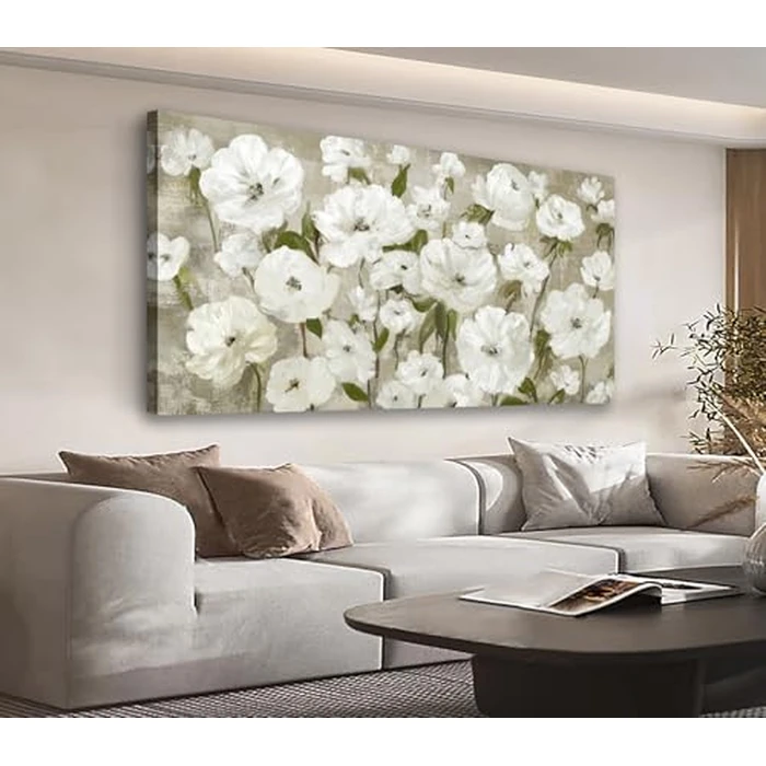 Large Flowers Wall Art for Living Room Decor Framed Art Cream White Wildflower Floral Canvas Pictures Vintage Artwork Blossom Canvas Prints for Bedroom Kitchen Home Office Wall Decor 50 X 100 CM by Yupano - Used - Very Good condition - CA$37.13