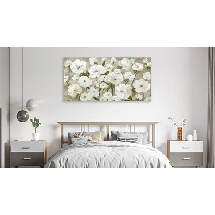 Large Flowers Wall Art for Living Room Decor Framed Art Cream White Wildflower Floral Canvas Pictures Vintage Artwork Blossom Canvas Prints for Bedroom Kitchen Home Office Wall Decor 50 X 100 CM by Yupano - Image 2
