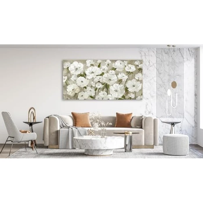 Large Flowers Wall Art for Living Room Decor Framed Art Cream White Wildflower Floral Canvas Pictures Vintage Artwork Blossom Canvas Prints for Bedroom Kitchen Home Office Wall Decor 50 X 100 CM by Yupano - Image 3