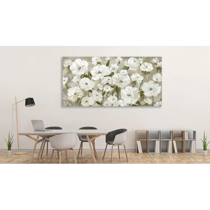 Large Flowers Wall Art for Living Room Decor Framed Art Cream White Wildflower Floral Canvas Pictures Vintage Artwork Blossom Canvas Prints for Bedroom Kitchen Home Office Wall Decor 50 X 100 CM by Yupano - Image 4