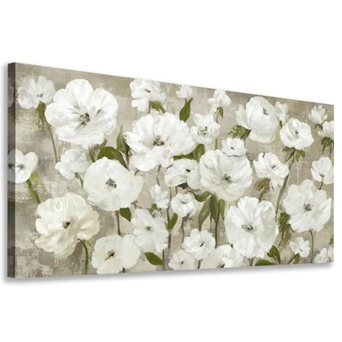 Large Flowers Wall Art for Living Room Decor Framed Art Cream White Wildflower Floral Canvas Pictures Vintage Artwork Blossom Canvas Prints for Bedroom Kitchen Home Office Wall Decor 50 X 100 CM by Yupano - Image 6