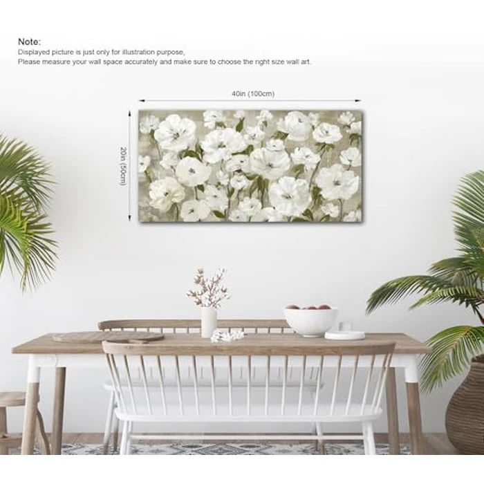 Large Flowers Wall Art for Living Room Decor Framed Art Cream White Wildflower Floral Canvas Pictures Vintage Artwork Blossom Canvas Prints for Bedroom Kitchen Home Office Wall Decor 50 X 100 CM by Yupano - Image 7