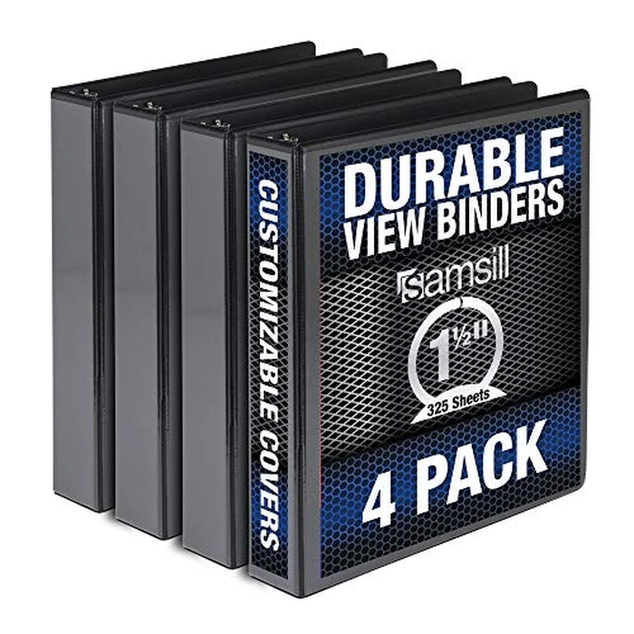 Samsill Durable 1.5 Inch Binder, Made in The USA, Round Ring Customizable Clear View Binder, Black, 4 Pack (MP48450) by Samsill - Used - Like New condition