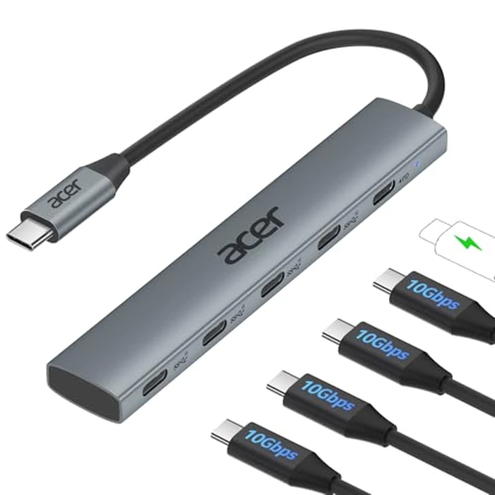 Acer 10 Gbps USB C Hub, USBC Splitter with 4*USB C 3.2 and 100W PD Port, Fast Transfer Type-C Multiport Adapter Compatible with MacBook Pro/M2/M1, iPad, Surface Pro, XPS【No Video Output】 by Acer - Image 2