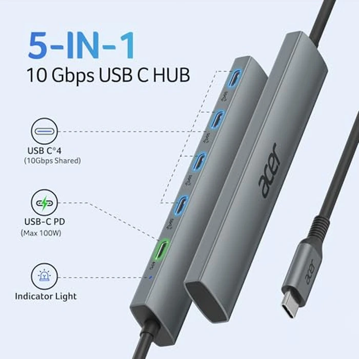 Acer 10 Gbps USB C Hub, USBC Splitter with 4*USB C 3.2 and 100W PD Port, Fast Transfer Type-C Multiport Adapter Compatible with MacBook Pro/M2/M1, iPad, Surface Pro, XPS【No Video Output】 by Acer - Image 3