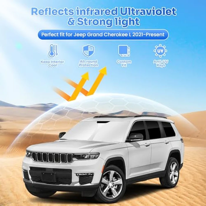 Canvcle Window Shades for 2021-2025 2026 Jeep Grand Cherokee L Accessories Windshield Sun Shade Side Rear Window Cover Sunshade Sun Visor Shield Privacy Protection for Camping Keep Car Cool Black 8PCS by Canvcle - Image 2