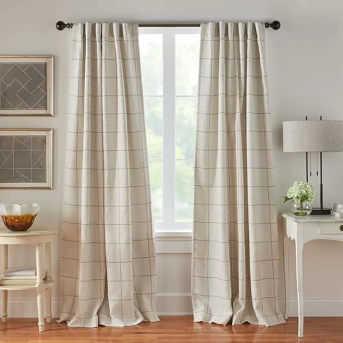 Elrene Home Fashions Brighton Windowpane Plaid Blackout Window Curtain, Living Room and Bedroom Drape with Rod Pocket Tabs, 52" x 84", Linen, 1 Panel by Elrene - Used - Very Good condition