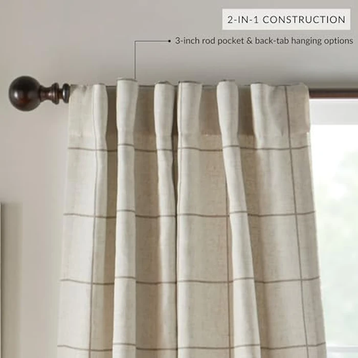 Elrene Home Fashions Brighton Windowpane Plaid Blackout Window Curtain, Living Room and Bedroom Drape with Rod Pocket Tabs, 52" x 84", Linen, 1 Panel by Elrene - Image 3