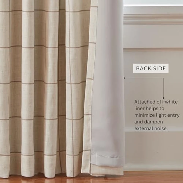 Elrene Home Fashions Brighton Windowpane Plaid Blackout Window Curtain, Living Room and Bedroom Drape with Rod Pocket Tabs, 52" x 84", Linen, 1 Panel by Elrene - Image 5
